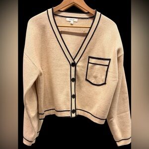 Women's Beige Cardigan with Black Trim